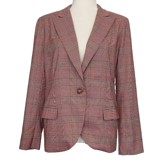 BB Dakota Just Checking In Red Plaid Blazer Lightweight Career Preppy - Picture 1 of 10